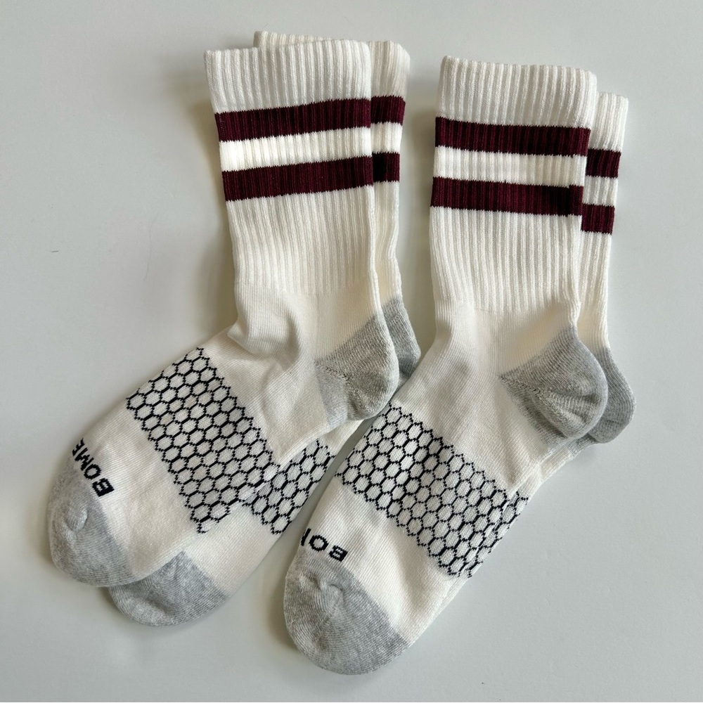 Bombas New 2 pair Vintage Stripe Half Calf Socks Medium White Wine Burgundy